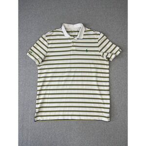 RLX Ralph Lauren Polo Shirt Mens XL White Striped Short Sleeve Golf Green Pony